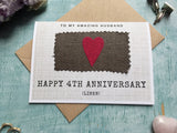4th anniversary card for husband or wife, linen anniversary card for 4 years married