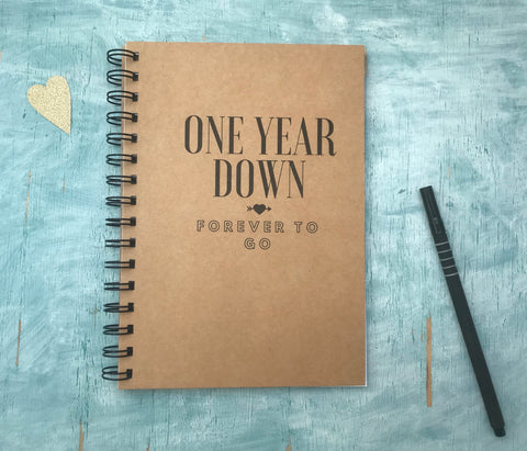 One year down forever to go blank rustic kraft bound journal notebook memory book first anniversary gift for a boyfriend