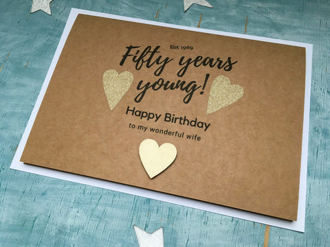 personalised milestone birthday card, 40, 50, 60, 70 years young, age birthday card for women