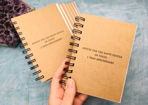 Mini Wedding table guest books - advice for the happy couple on their 1-15 year anniversary