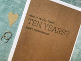 custom personalised 10th wedding anniversary card, ten years together card same sex couple tenth anniversary card