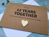 personalised custom 12th anniversary card, 12 years together for a wife husband, 12 year wedding anniversary card
