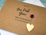 our first year first anniversary card with paper rose, paper wedding anniversary card for husband, custom 1st anniversary card for wife