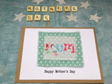 Handmade Mother’s Day card UK, fabric appliqué Mother's day card for a quilter mum, pretty handmade birthday card for mum