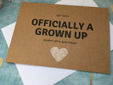 18th birthday card for a girl, officially a grown up