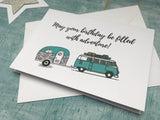 Personalized Camper van birthday card, retro blue campervan card for nephew, may your birthday be filled with adventure campervan card