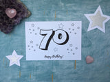 printable 70th birthday card instant download to print and colour in, downloadable DIY 70 card adult colouring card for crafter, pdf 70 card