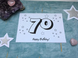 printable 70th birthday card instant download to print and colour in, downloadable DIY 70 card adult colouring card for crafter, pdf 70 card