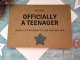 13th birthday card for a boy, officially a teenager, thirteen card for son or nephew turning 13 (non personalised card)