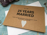 25th wedding anniversary card, 25 years married silver wedding anniversary card, est 1997 married in 1997 card