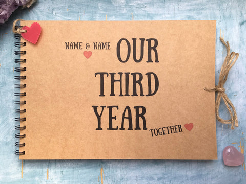 our third year together scrapbook album, third year wedding anniversary gift for husband, 3 year anniversary gift for boyfriend journal
