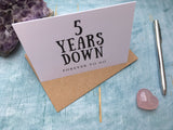5 years down forever to go card, five year anniversary card for husband, 5th anniversary card for wife, fifth wedding anniversary card