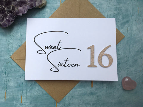 Sweet sixteen birthday card for a girl, 16th birthday card for daughter, sweet 16 card for niece