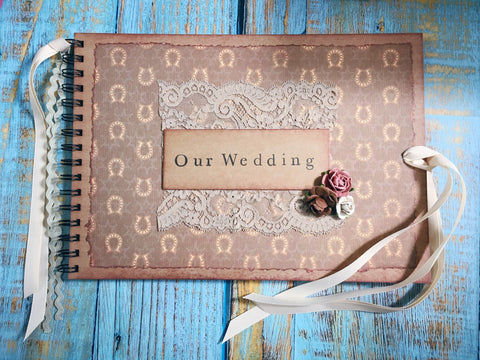 Handmade wire bound rustic Wedding photo album or guest book alternative, vintage style traditional wedding scrapbook CLEARANCE SALE