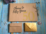 Cheers to fifty years guestbook alternative with 50 c7 mini envelopes, 50th birthday gift scrapbook album, fiftieth wedding anniversary gift