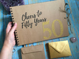 Cheers to fifty years guestbook alternative with 50 c7 mini envelopes, 50th birthday gift scrapbook album, fiftieth wedding anniversary gift