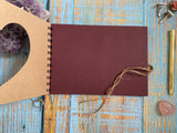 A5 kraft scrapbook with heart aperture and burgundy pages for decorating 5 x 8 inches - seconds sale