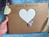 Happy memories handmade scrapbook album A4, eco friendly hand made pastel flowers memory book or guestbook