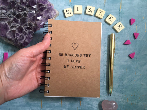 35 Reasons why I love my sister mini book of notes, sister gift for 35th birthday or bridal shower, 35 things I love about you gift ideas