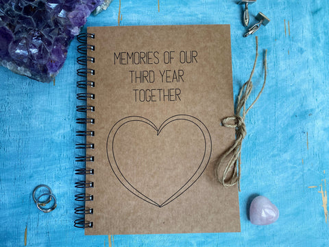 memories of our third year together personalised scrapbook journal, three year anniversary gift for boyfriend 3rd anniversary gift