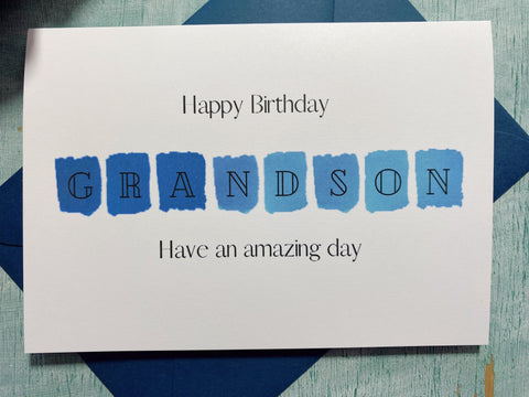 Happy birthday grandson card in blue