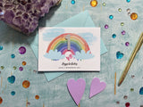 Rainbow first birthday card, pretty rainbow one card