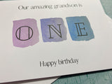 First birthday card grandson, our amazing grandson is one happy birthday card
