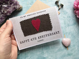 4th anniversary card for husband or wife, linen anniversary card for 4 years married