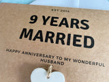 personalised custom 9th wedding anniversary card, 9 years married clay wedding anniversary for a wife husband nine years together