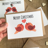 Pack of 4 Christmas cards Robins in love illustrated printed cards for couples