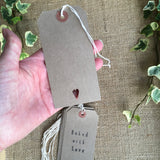 baked with love kraft card tags, vintage style luggage labels for rustic homemade diy Christmas gifts, handmade price tags