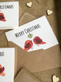 Pack of 4 Christmas cards Robins in love illustrated printed cards for couples