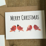 Pack of 4 Christmas cards Robins at the party illustrated printed cards