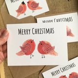 Pack of 4 Christmas cards Robins couples friends illustrated printed cards