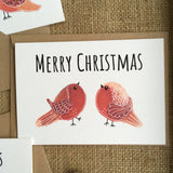 Pack of 4 Christmas cards Robins couples friends illustrated printed cards