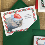 Pack of 4 otter Christmas cards have an otterly brilliant Christmas funny illustrated printed cards with red and green envelopes
