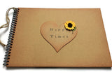 Rustic sunflower scrapbook album, kraft happy times memory book, family keepsake journal condolence gift, remembrance book