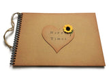Rustic sunflower scrapbook album, kraft happy times memory book, family keepsake journal condolence gift, remembrance book