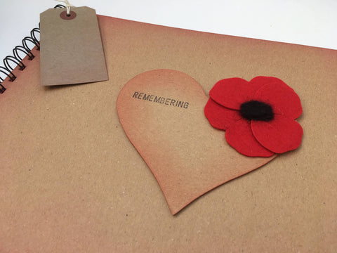 Remembering, rustic poppy memory book, remembrance scrapbook album