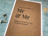 1st anniversary card for husband, our first year together as mr and Mrs, first wedding anniversary card for wife