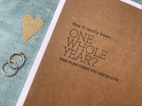 one whole year 1st wedding anniversary card