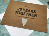 personalised or custom 25th wedding anniversary card with silver glitter heart for 25 years together - silver wedding anniversary card