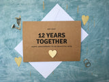 personalised or custom 12th wedding anniversary card with wooden hear for 12 years together
