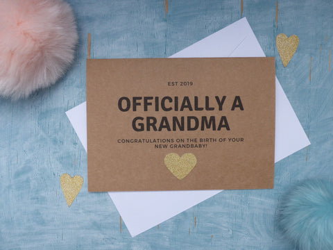Personalised New baby congratulations card, officially a grandparent, grandma, grandad card, card for a new grandparent