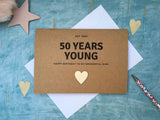 personalised 50th birthday card for men, fifty years young born in 1971 50th birthday card for women
