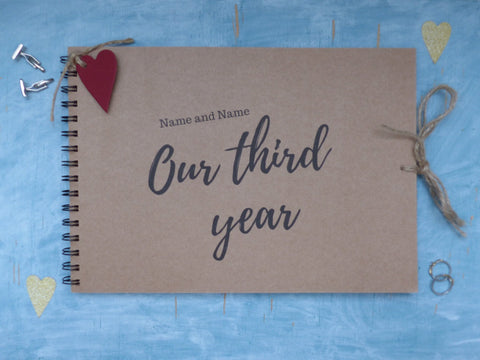 Personalised third year anniversary scrapbook album - our third year