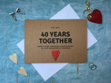 personalised or custom 40th wedding anniversary card with red glitter heart for 40 years together - ruby wedding anniversary card
