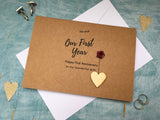 Personalised or custom our first year 1st wedding anniversary card with deep red paper rose for 1 year together - paper wedding anniversary card