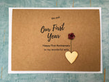 Personalised or custom our first year 1st wedding anniversary card with deep red paper rose for 1 year together - paper wedding anniversary card