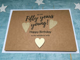 personalised milestone birthday card, 40, 50, 60, 70 years young, age birthday card for women